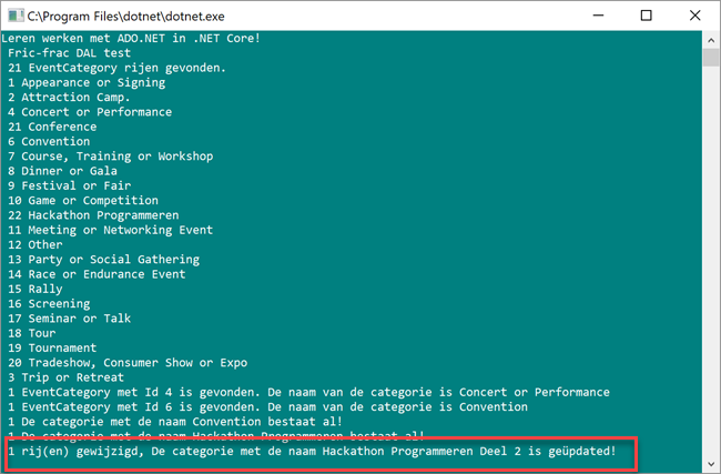 Visual Studio Result Test ADO.NET DAL Update